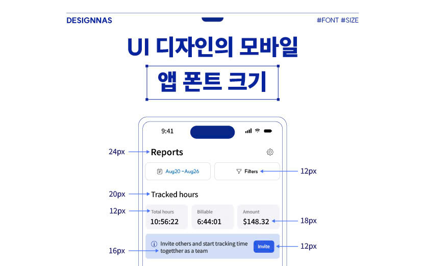 UI 디자인의 모바일 앱 폰트 크기